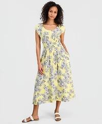 Nautica Women's Printed Toile Puff-Sleeve A-Line Dress