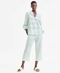 Charter Club Women's 100% Linen Solid Cropped Pull-On Pants, Created for Macy's