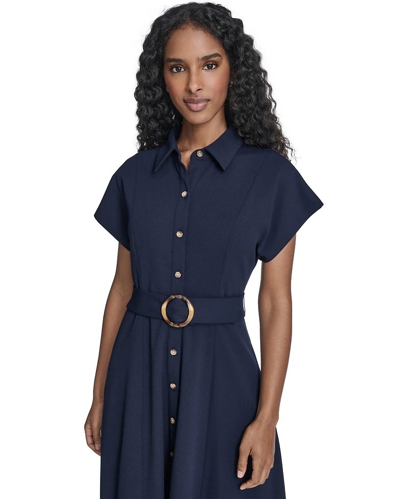 Jessica Howard Women's Extended Cap-Sleeve Belted Shirtdress