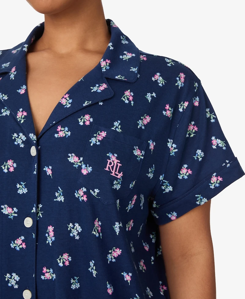 Lauren Ralph Plus-Size 2-Piece Notch Collar Shirt and Bermuda Shorts Pajama Set