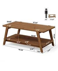 Tribesigns 47-Inch Solid Wood Coffee Table, 2-Tier Farmhouse Rectangular Accent Center Cocktail Tea Table with Storage, Rustic Brown