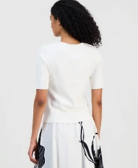 T Tahari Women's Floral-Applique Short-Sleeve Sweater