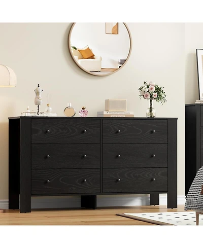 gaomon 6 Drawer Dresser for Bedroom, Wide Black Chest with Deep Drawers and Metal Knobs, Modern Storage Hallway, Kids Room.