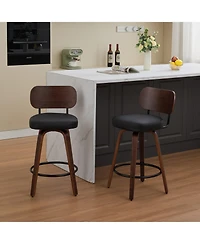 Streamdale Furniture Swivel Bar Stools Set of 2 26" Black Faux Leather Counter Stools