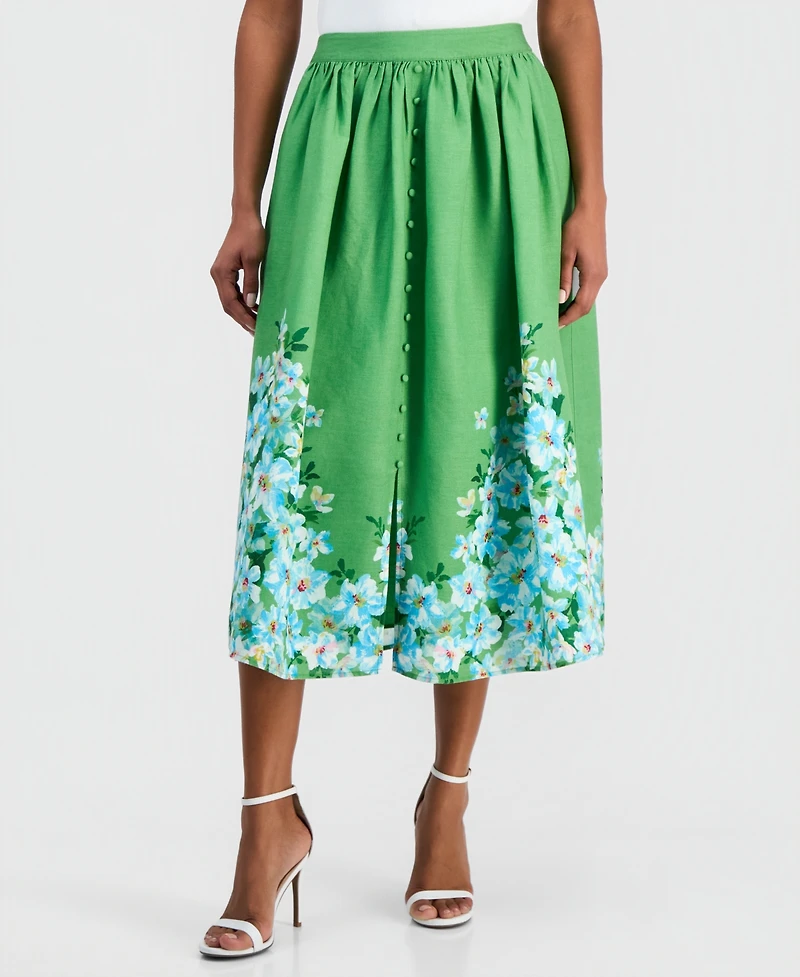 T Tahari Women's Placed Floral Midi Skirt