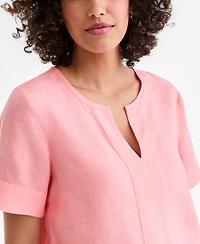 Charter Club Women's Split-Neck 100% Linen Top, Exclusively at Macy's