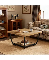 Tribesigns Coffee Table with Storage Shelves, with Arc Metal Frame