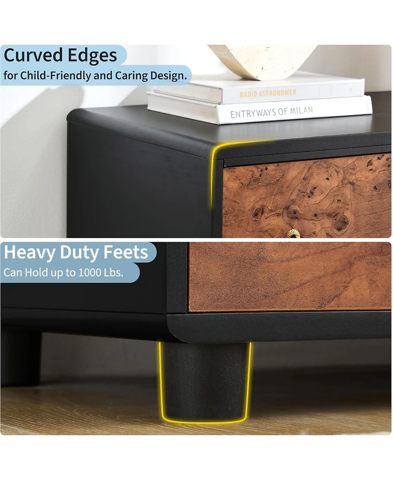 gaomon 5 Drawers Dresser, 46 in Tall Modern Chest of Drawers with Natural Texture, Curved Profile Design, Dresser Tv Stand