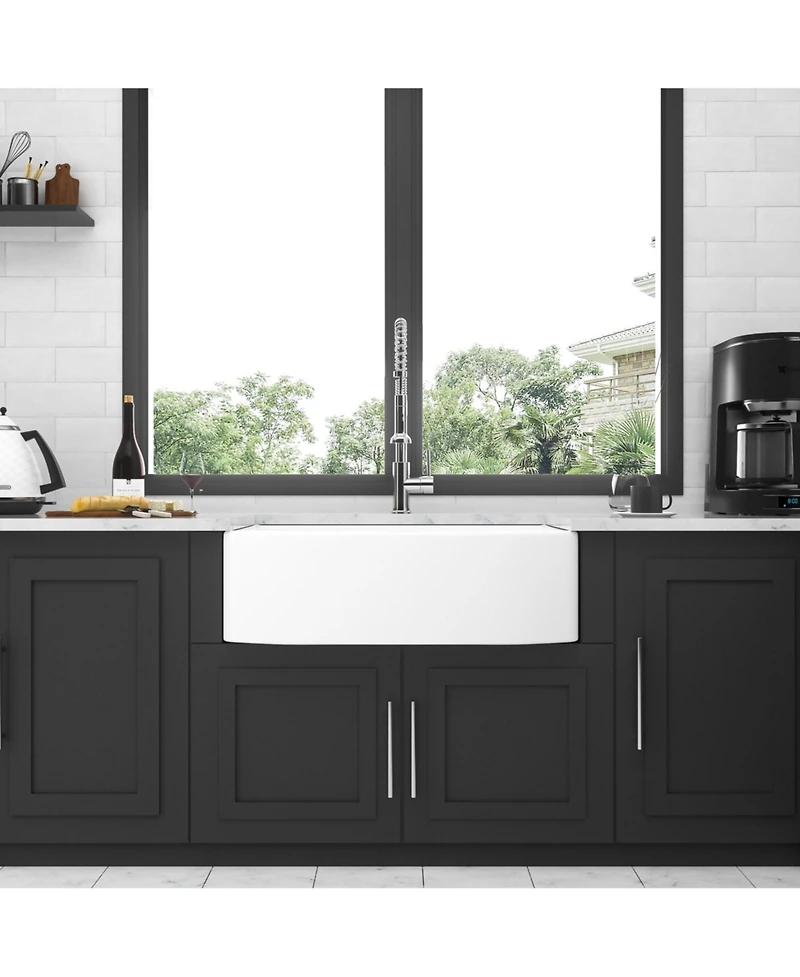 flynama 30x19x10inch White Farmhouse Sink Ceramic Porcelain Arch Edge Apron Front Single Bowl