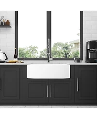 flynama 30x19x10inch White Farmhouse Sink Ceramic Porcelain Arch Edge Apron Front Single Bowl