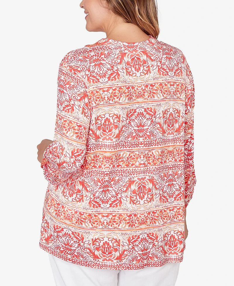 Ruby Rd. Plus Woodblock Twin Printed Knit Top