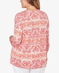 Ruby Rd. Plus Woodblock Twin Printed Knit Top