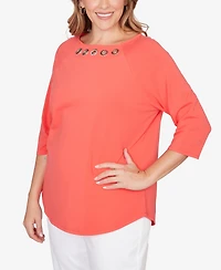 Ruby Rd. Plus Grommet Neck Solid Knit Top