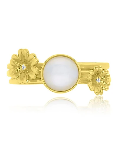 Macy's Diamond (0.01 ct. t.w.) & Imitation Pearl Stackable Ring 14k Yellow Gold Over Sterling Silver