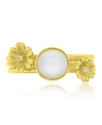 Macy's Diamond (0.01 ct. t.w.) & Imitation Pearl Stackable Ring 14k Yellow Gold Over Sterling Silver