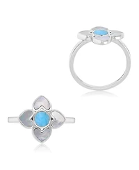 Macy's Larimar (0.5 ct. t.w.) & Imitation Pearl Flower Ring