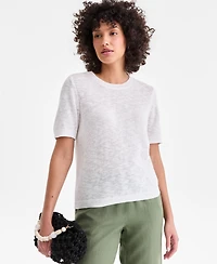 Charter Club Women's Linen Blend Textured Crewneck Short-Sleeve Sweater, Macy's Exclusive