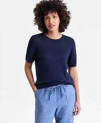 Charter Club Women's Linen Blend Textured Crewneck Short-Sleeve Sweater, Macy's Exclusive
