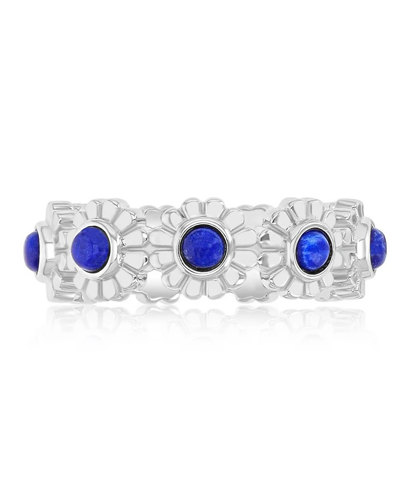 Macy's Lapis (1.35 ct. t.w.) Flower Band Ring Rhodium Over Sterling Silver