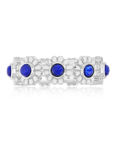 Macy's Lapis (1.35 ct. t.w.) Flower Band Ring Rhodium Over Sterling Silver