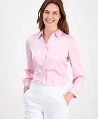 Kasper Women's Button-Front Long-Sleeve Collared Neck Blouse