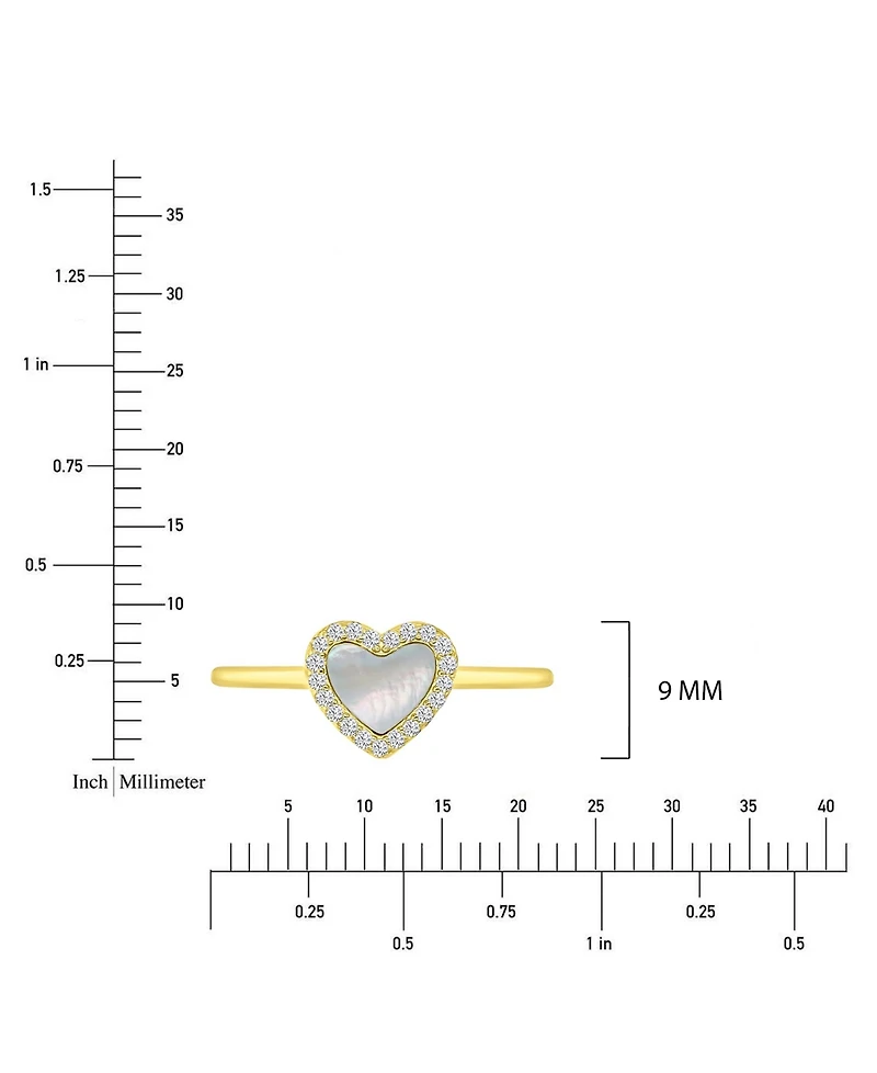 Macy's Cubic Zirconia (0.189 ct. t.w.) & Imitation Pearl Heart Ring in 14k Yellow Gold Over Sterling Silver