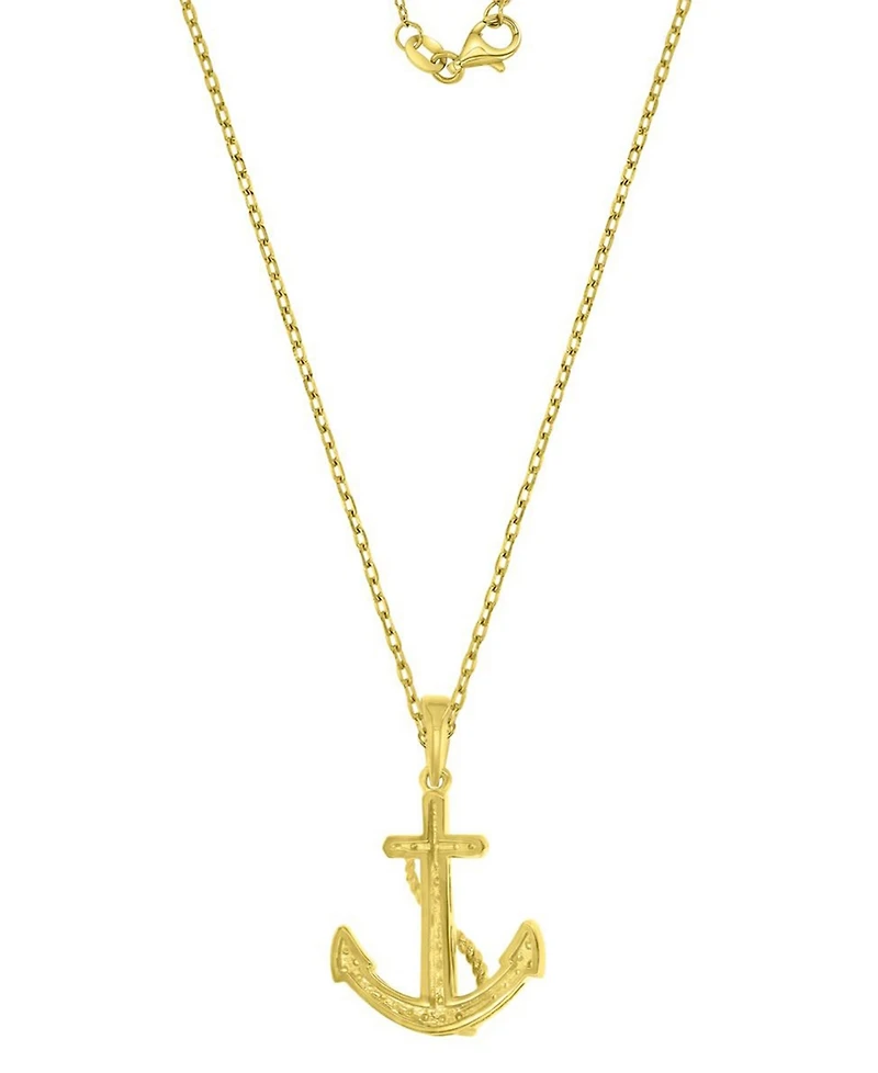 Macy's Diamond (0.098 ct. t.w.) Anchor Necklace in 10k Yellow Gold