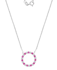 Macy's Created Pink Sapphire (0.22 ct. t.w.) and White Sapphire (0.33 ct. t.w.) Open Circle Necklace in Rhodium Over Sterling Silver