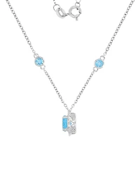 Macy's Swiss Blue Topaz (1.86 ct. t.w.) and Created White Sapphire (0.108 ct. t.w.) Necklace in Rhodium Over Sterling Silver