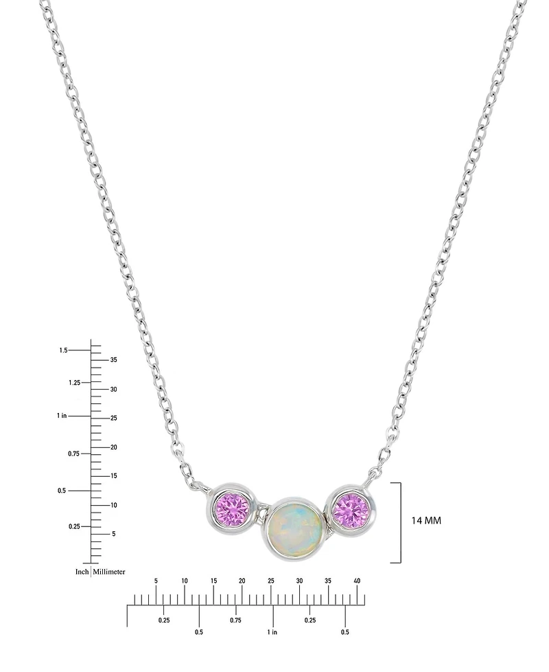 Macy's Opal (4mm) & Pink Sapphire (0.3 ct. t.w.) Necklace in Rhodium Over Sterling Silver