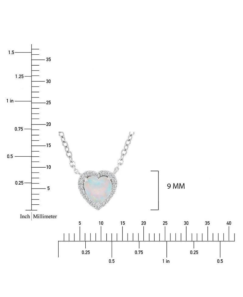 Macy's White Sapphire (0.12 ct. t.w.) & Opal (6mm) Necklace in Rhodium Over Sterling Silver
