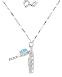 Macy's Swiss Blue Topaz (0.6 ct. t.w.) and White Sapphire (0.105 ct. t.w.) Heart and Key Pendant Necklace in Rhodium Over Sterling Silver