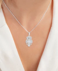 Macy's Diamond, Opal & Imitation Pearl and Onyx (0.012 ct. t.w.) Owl Pendant Necklace