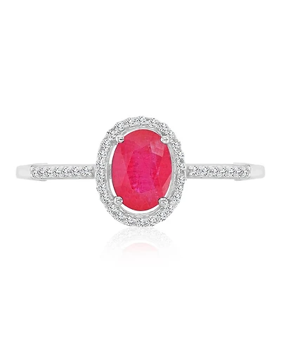 Macy's Ruby (1 ct. t.w.) and Diamond (0.14 ct. t.w.) Halo Ring in 14k White Gold