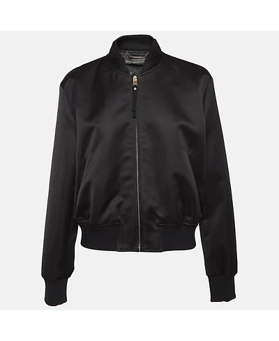 Pre-Owned Versace Women's Black Medusa Embroidered Satin Bomber Jacket
