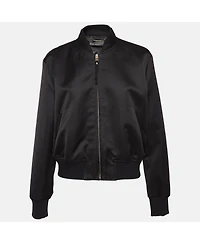 Pre-Owned Versace Women's Black Medusa Embroidered Satin Bomber Jacket