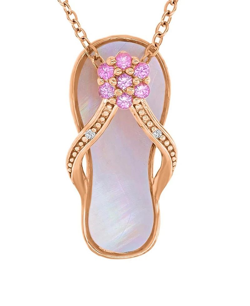 Macy's Diamond (0.006ct. t.w.), Pink Sapphire (0.21 ct. t.w.) & Pink Imitation Pearl Slipper Necklace in 14K Rose Gold Over Sterling Silver