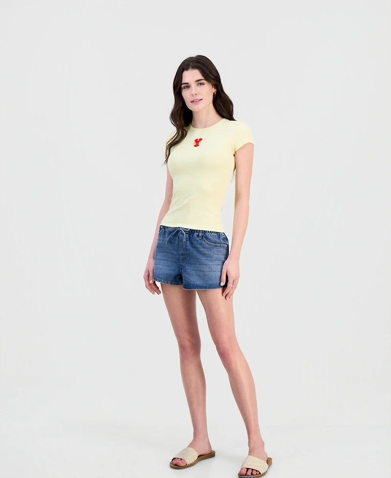 Just Polly Juniors' Beachy Beaded Short-Sleeve T-Shirt