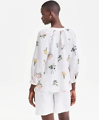 Charter Club Women's 100% Linen Split-Neck Top, Macy's Exclusive