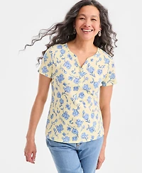 Style & Co Petite Short-Sleeve Henley Knit Poetic Floral T-Shirt, Macy's Exclusive