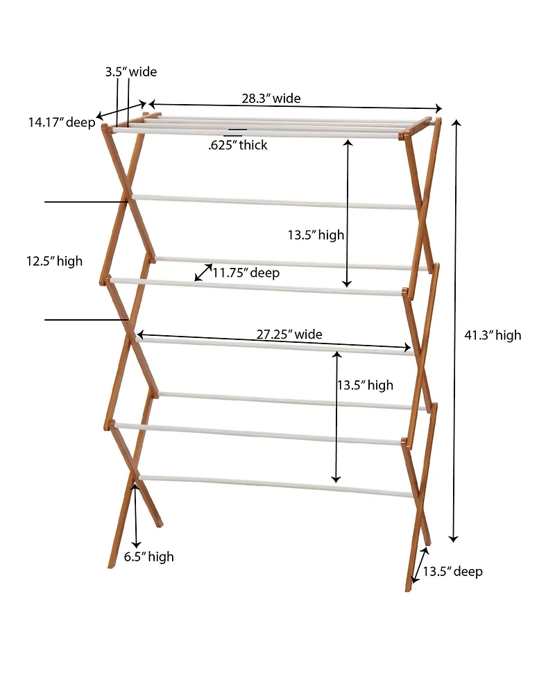 Household Essentials Bamboo and Metal Wall Mount Extendable Drying Rack