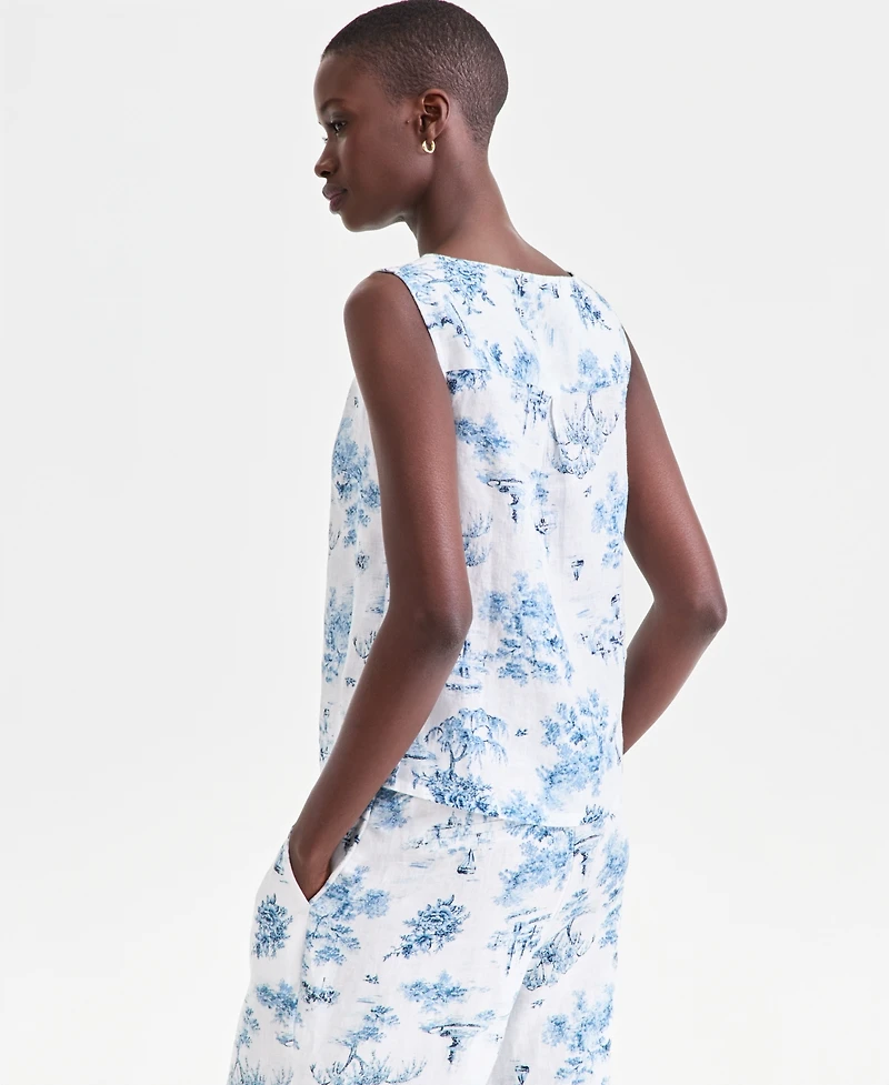 Charter Club Women's 100% Linen Pleated-Back Sleeveless Top, Macy's Exclusive