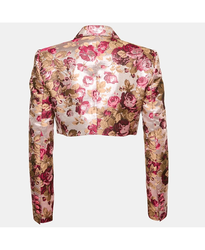 Pre-Owned Dolce & Gabbana Women's Pink Floral Lurex Jacquard Crop Jacket