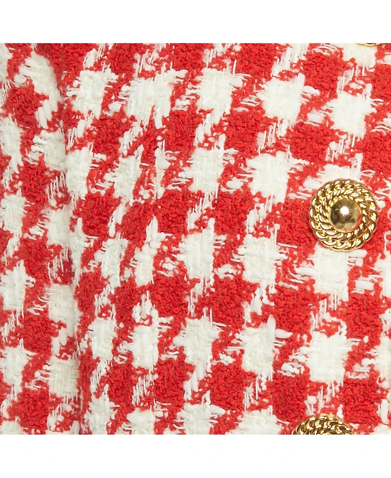 Pre-Owned Balmain Women's Red /white Houndstooth Tweed Open Front Jacket