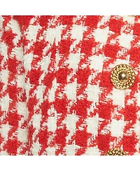 Pre-Owned Balmain Women's Red /white Houndstooth Tweed Open Front Jacket