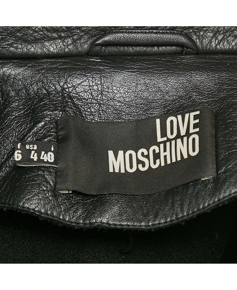 Pre-Owned Love Moschino Women's Black Spider Web Print Leather Riders Jacket