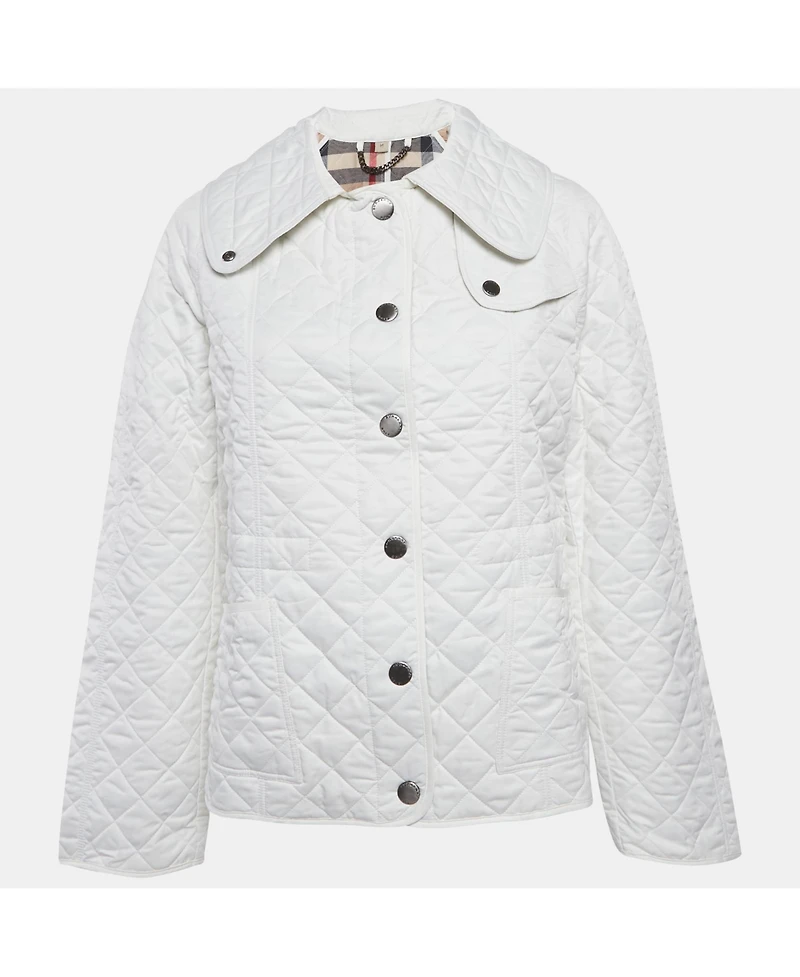 Pre-Owned Burberry Women's Brit White Synthetic Quilted Button Front Jacket