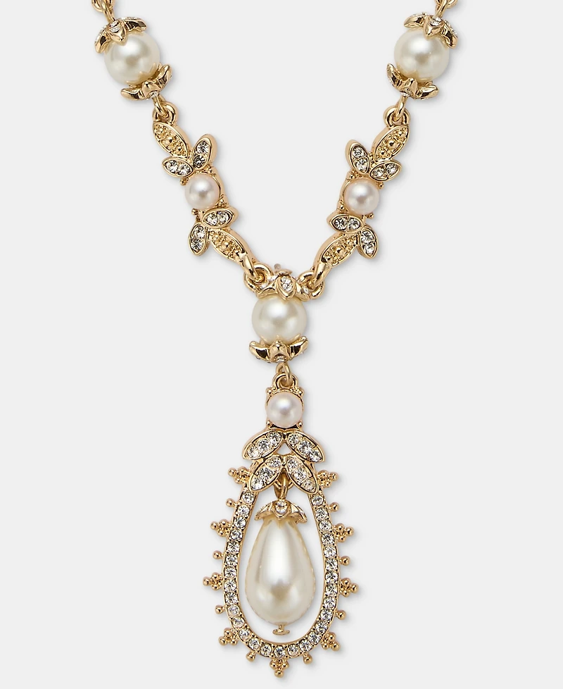 Marchesa Crystal & Imitation Pearl Lariat Necklace, 16" + 3" extender