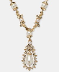 Marchesa Crystal & Imitation Pearl Lariat Necklace, 16" + 3" extender