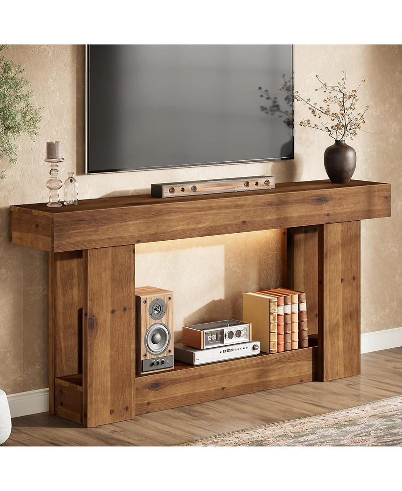 Tribesigns 63-Inch Entryway Table, Farmhouse Solid Wood Console Table with U-Shaped Base, 2-Tier Narrow Long Sofa Table Behind The Couch